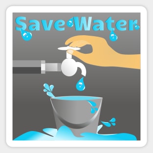 Water conservation concept of turning the faucet off to conserve water. Sticker